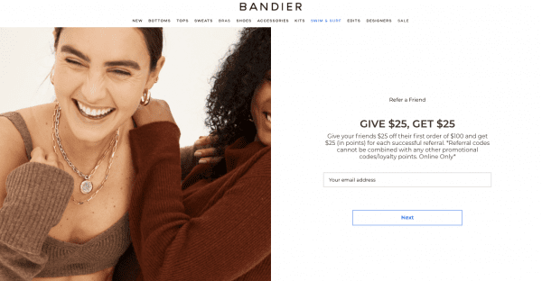 bandier referral program athleisure shopify referral examples referralcandy