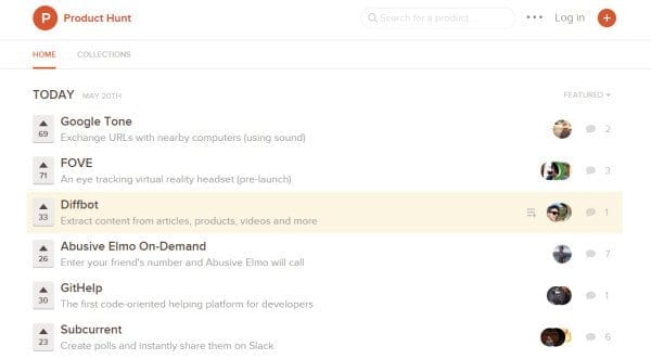 Product Hunt homepage