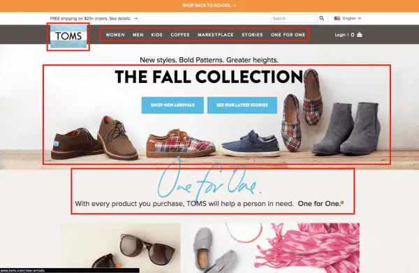 TOMS homepage. Note