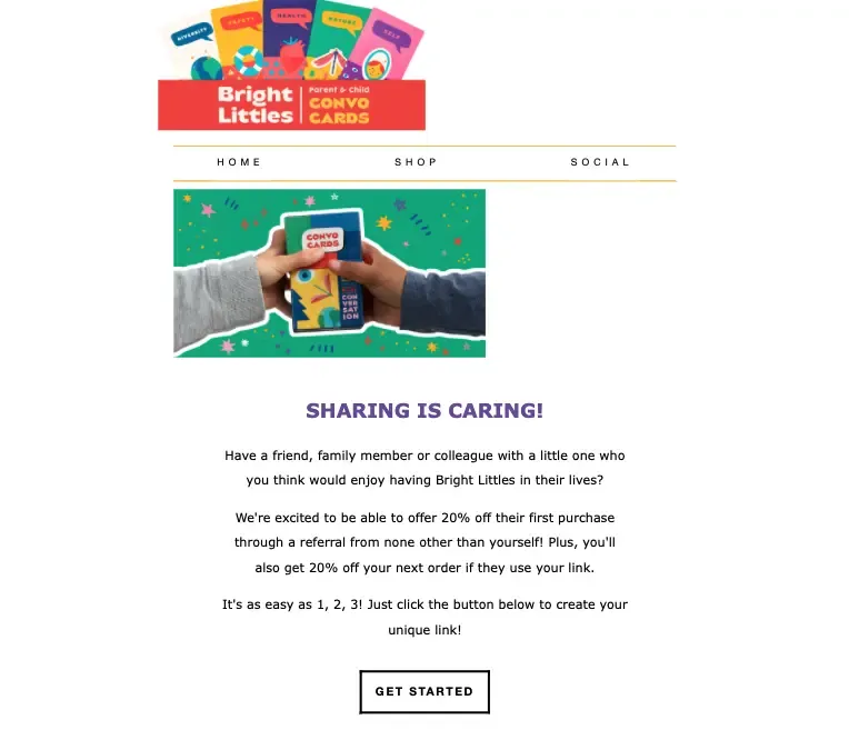 Refferral email example from Bright Littles