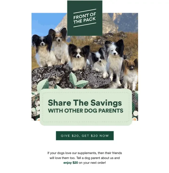 Refferral email example from Front Of The Pack