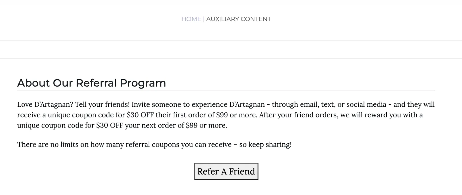 D’Artagnan referral form page