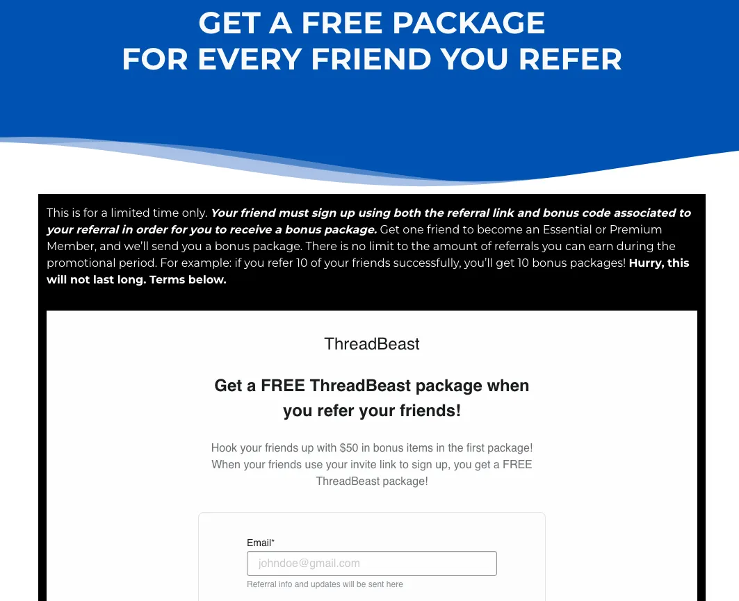 Threadbeast referral form example
