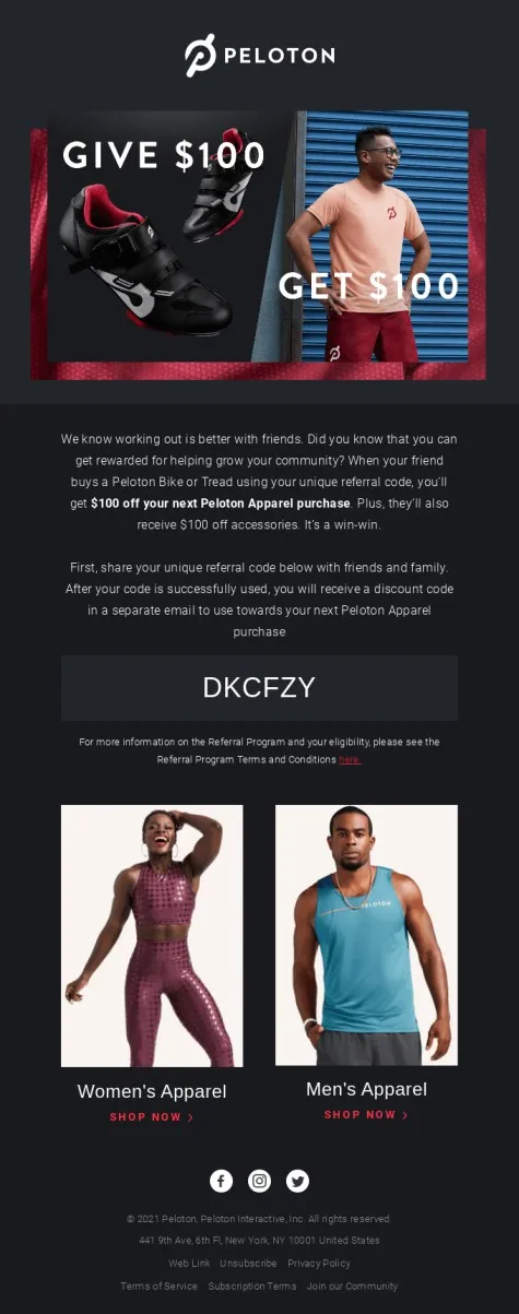 Peloton referral email