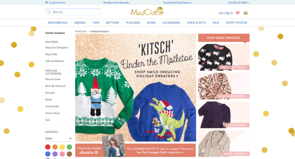 ModCloth holiday Sweaters Scarcity ReferralCandy