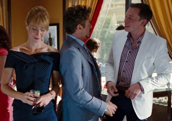 Elon Musk telling Tony Stark about his idea for an electric jet.