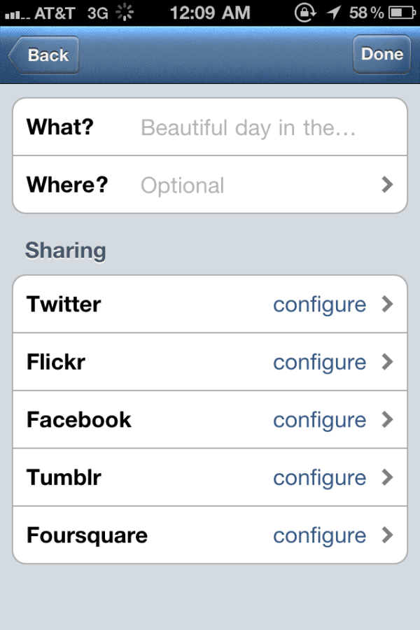 Instagram social sharing options