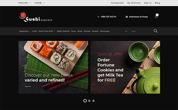 ecommerce templates referralcandy - SushiExpress - Restaurant Store PrestaShop Theme